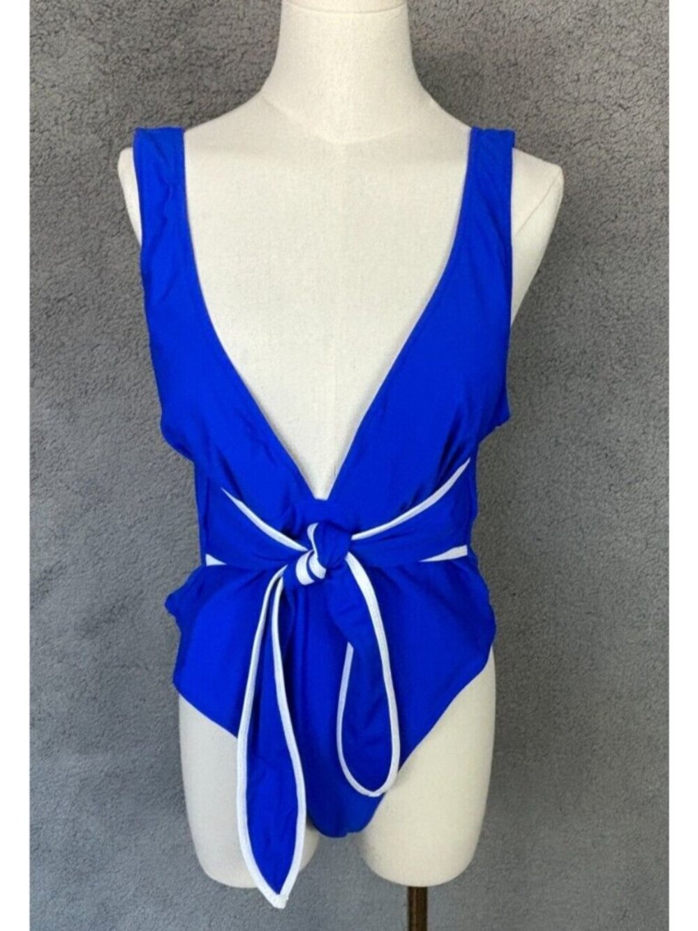 HILINKER ONE PIECE Tie Bow Swimsuit Deep V Neck Tummy Control XL BLUE NWT's.